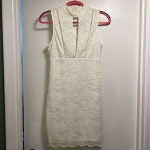 Deep-V Ivory Bodycon Dress